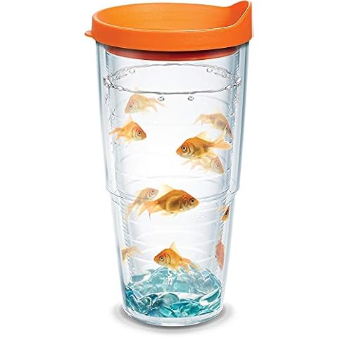 Tervis Goldfish Plastic Tumbler with Wrap and Orange Lid 24oz, Clear, Classic, 1 Count (Pack of 1) Cover