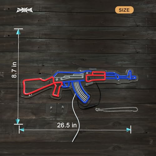 Image of Gun Neon Sign AK 47 Sign for Wall Decor Large Size(26.5x8.7 Inch) Smart plug timer compatible USB Powered Man Cave Bedroom Decor