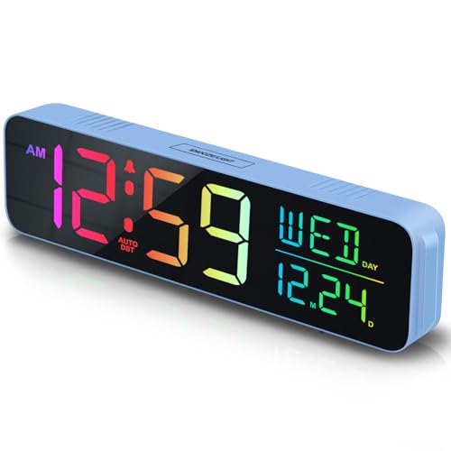 Image of Peakeep Loud Digital Alarm Clock Large Display for Bedrooms with Date, Day of Week, Auto DST, Desk Clock Electric Plug in for Living Room, Battery Backup, USB Port, 5 Dimmers
