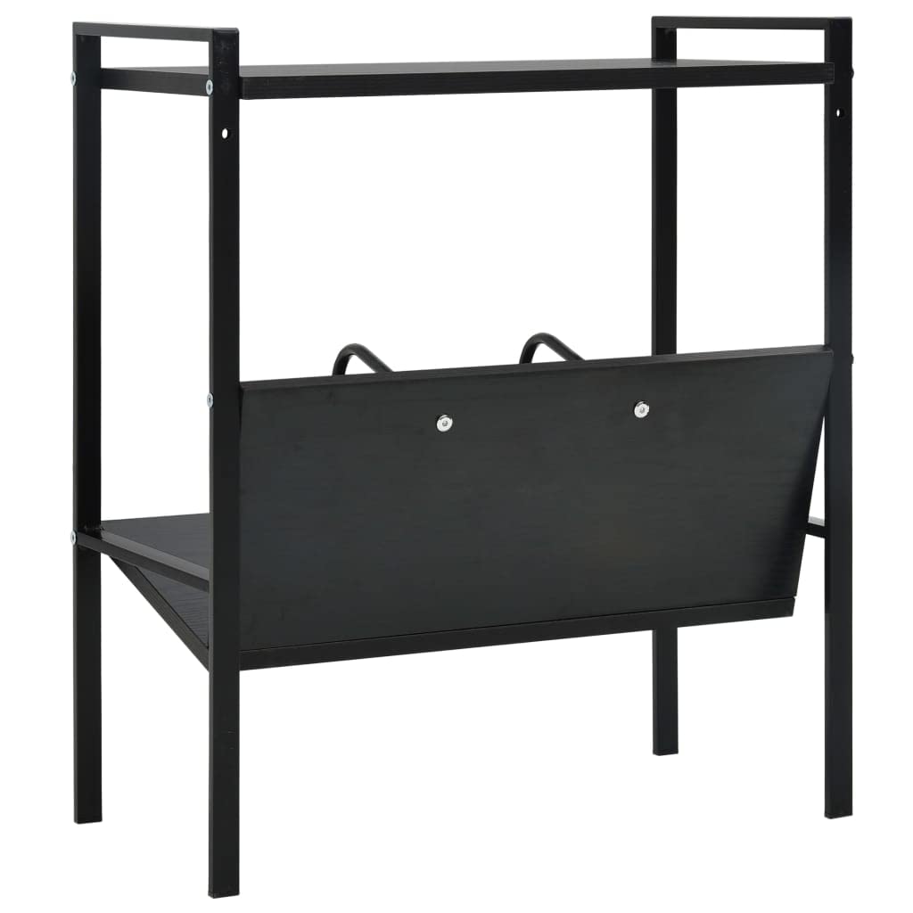 Scaffale Porta Libri a 2 Ripiani Nero 52x28x59 cm | Struttura compatta stile industriale in acciaio e legno multistrato per soggiorno, studio e veranda.