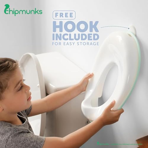 Image of Chipmunks Baby Portable Baby Potty Training Toilet Seat Cover with Non-Slip Base, Splash Guard, and Storage Hook-Ideal for 1-5 Year Child, Fits Round & Oval Western Toilets, Toddler Travel-Friendly