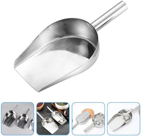 Stainless Steel Ice Scoop - Large Metal Ice Scooper for Ice Maker, Flat Bottom Shovel for Pet Food, Dog & Cat Treats, Versatile Kitchen Tool