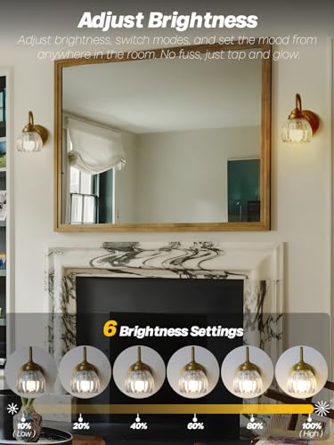 Image of Vintage Battery Operated Wall Sconces Set of 2,Brass Gold Bathroom Vanity Light with Clear Crystals Glass Dimmable Cordless Rechargeable Wall Lamps for Bedroom Living Room Bathroom Hallway