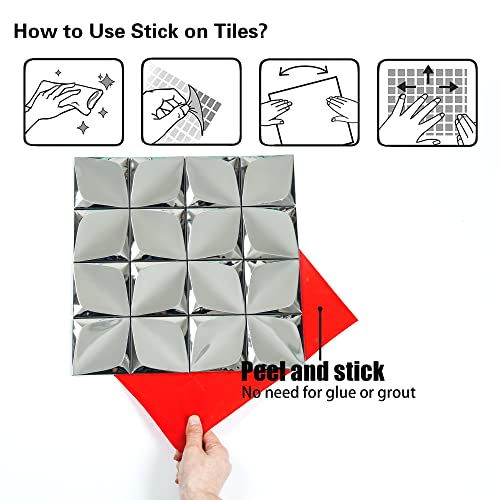 Kasaro 10-Piece Peel And Stick Tile Backsplash, 3D Stainless Steel Tile For Kitchen Wall, Metal Mosaic Tiles, Decorative Self Adhesive Wall Tiles For Living Room, Bathroom, Silver #TOP4
