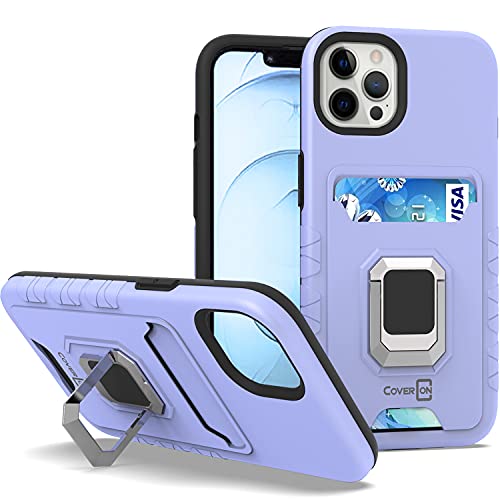 CoverON Designed for Apple iPhone 13 Pro Phone Case, Card Slot Kickstand Ring Rugged Cover - Lavender