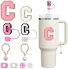Mity rain 10pcs Set Designed for Stanley Cup Accessories - Including Straw Cover Cap, Letter Charm, Letter Stickers, Tumbler Spill Proof Stoppers for Stanley 40oz/ 30oz Pink Decorations C