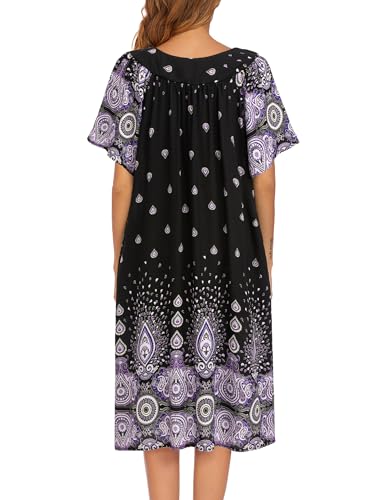 Image of Ekouaer Womens Nightgown Short Sleeve House Dress with Pockets-Floral Print Mumu Dress