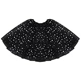 AYBUY Tutu Elastico Tul 30 CM de Longitud para niña, Faldas de Baile de Ballet de Tul 3 Capas, NiñA Estrella Lentejuelas Fiesta Baile Ballet Tutú Falda para Danza Rendimiento Fiesta, Carnaval, Negro