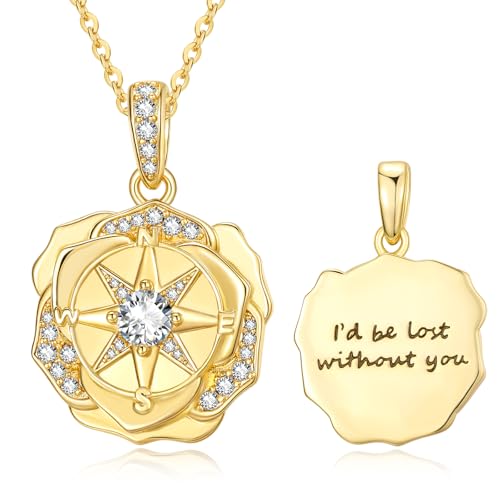 JIYVY32 14K �S�[���h �R���p�X �l�b�N���X �����p I'd be be lost without you �y���_���g�l�b�N���X �o�����^�C���f�[ ��̓� ���� �� �� �ޏ��ւ̃M�t�g, �x�[�X�B, �L���[�r�b�N�W���R�j�A
