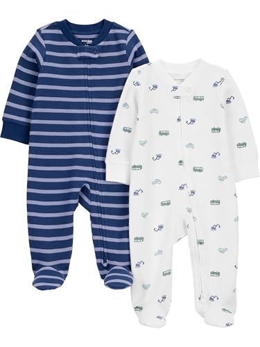 Simple Joys by Carter's Boy 2-way Zip Thermal Footed Sleep and Play, Pack of 2, Transportation Green, 0-3M