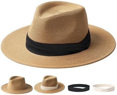 FURTALK Panama Hat Sun Hats for Women Men Wide Brim Fedora Straw ...