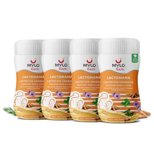 Image of Mylo Lactomama Granules - Lactation Supplement for breastfeeding with Shatavari to Increase Breast Milk (Kesar Badam - 300 g each) | With Herbs like Moringa, Sowa & 5 Others | 2 Scoops per Serving (Pack of 4, Kesar Badam)