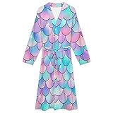 FOSKERV Women Men Fashion Long Sleeve Robes, Multi Functional Open Front Kimono Robe for Bedroom, Swimming Pool, Bathroom, Beach, Mermaid Scales With Galaxy, (L)