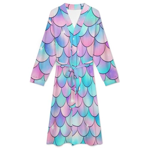 FOSKERV Women Men Fashion Long Sleeve Robes, Multi Functional Open Front Kimono Robe for Bedroom, Swimming Pool, Bathroom, Beach, Mermaid Scales With Galaxy, (L)