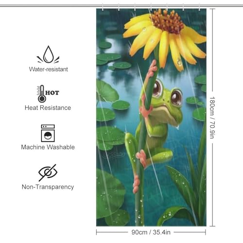 Rideau de douche grenouille polyester imperméable 92x183 cm avec anneaux