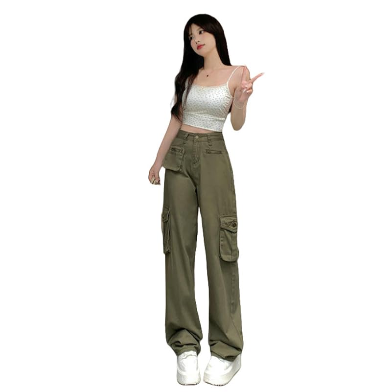 Pantalon cargo femme de style américain à taille haute et coupe droite urbaine - 4