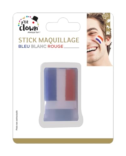 P'TIT CLOWN - 61002 - Stick de Maquillage Bleu Blanc Rouge - Parfait pour Supporter la France Lors des Célébrations et Événements Sportifs - Facile à...