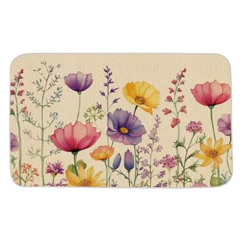 ONWAY Spring Summer Floral Door Mat Pink Purple Flowers Decorative Doormat Farmhouse Low-Profile Floor Rug Switch Mat for Home Indoor Outdoor 17 x 29 Inch Cover