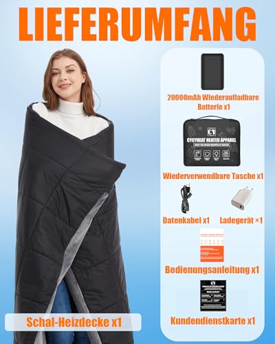 CYCYHEAT 20000mAh Heizdecke mit Akku Kabellose – Tragbare Wärmedecke mit Verbesserter 7,4V Batterie und Heizelement für Zuhause und Büro