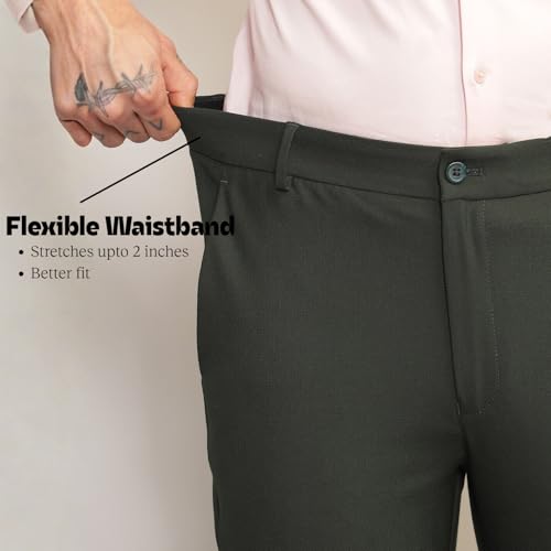 Image of SUBTRACT Men 4 Way Stretch Wrinkle Free Slim Fit Formal Trouser in with 2 Inch Flexible Waistband | Men's Trousers for Office Or Party