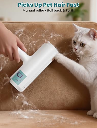 DELOMO Pet Hair Remover Roller: Reusable Lint Roller with Large Fur Bin - Portable Cat and Dog Hair Remover for Couch, Bedding, Car, Rugs & Furniture, Effective and Eco-Friendly, for Multi-Pet Homes