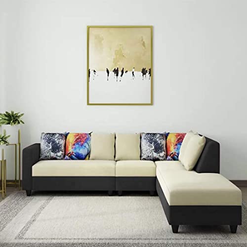 CASASTYLE – Casper 6 Seater Fabric RHS L Shape Sofa Set (Cream-Black)