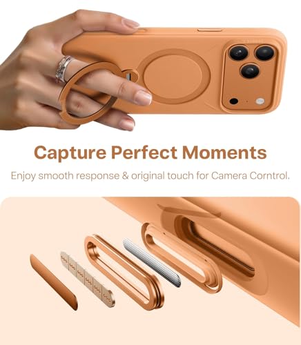 Image of TORRAS Ostand Q3 Silicone for iPhone 17 Pro Case | Luxury 55 Liquid Silicone | 360 Click-Lock Rotating Stand Cover | Fit for MagSafe | Camera Control | Premium Imported | Pastel Orange