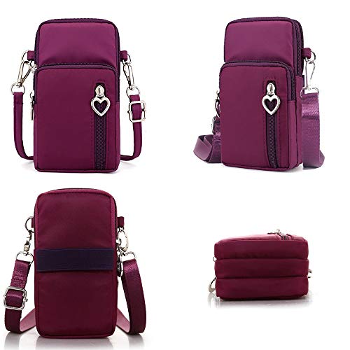 Jumisee 3-Layers Crossbody Bag Cellphone Pouch Armband Wallet Nylon Smartphone Purse (Purple) #TOP2