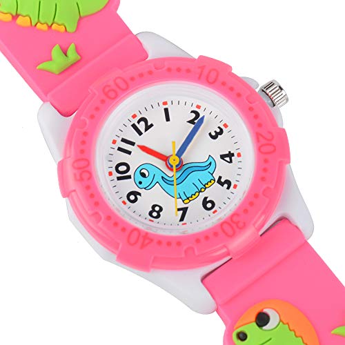 Venhoo Kids Watches Cute 3D Cartoon Waterproof Silicone Children Toddler Wrist Watch for 3-10 Year Girls Little Child-Pink Dinosaur4