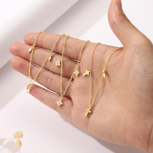 Ursteel 14K-Gold-Plated Clover Necklace for Women, Dainty 14K-Gold-Plated Necklace for Women Teen Girls Station Necklaces Four Leaf Clover Jewelry Gifts for Teenage Teen Girl Gifts Trendy Stuff — view 6