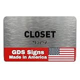 Closet Sign by GDS - ADA Compliant, Raised Icons & Grade 2 Braille - With Adhesive Strips for Easy Installation - Utility Signs for Offices, Businesses - 7" W x 4" H (Brushed Aluminum) - Made in USA