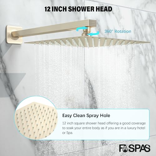 Fatspas Shower System 12 Inches Wall Mounted Shower Faucet Set & 12 Inches Shower Faucet Set With Tub Spout, Brushed Nickel #TOP2