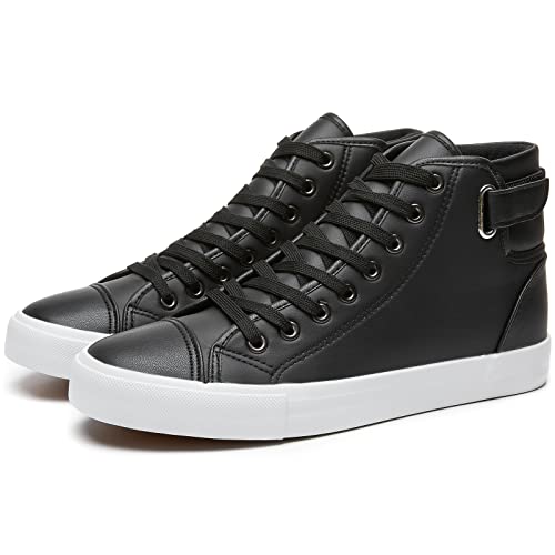 yageyan Men White high top Sneakers for Casual Black pu Leather Fashion Shoes for Men