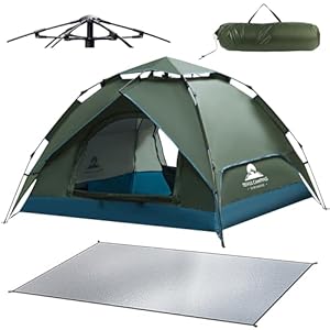 Camping Tent Automatic 3 Man Person Instant Tent Pop Up Ultralight Dome Tent 4 Seasons Waterproof & Windproof Camping Tent with Removable Outer Tarpaulin, Double Layers