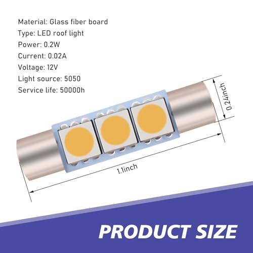 Pack de 10 luces LED para lectura de auto 28mm blanca cálida miniatura 2