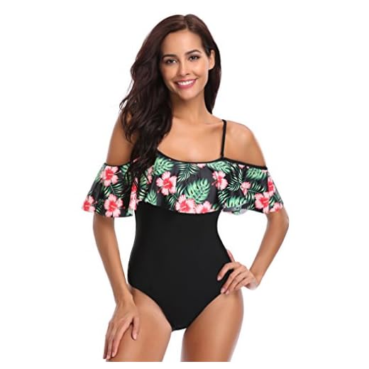 Achruor Badeanzug Damen Bauchweg V-Ausschnitt Sexy Einteiler Schwimmanzug Strandmode Bikini Push Up Bademode mit Shorts Schlankheits, Schwarz, S (EU 36-38) 8 SHEKINI Damen Rüschen Gedruckt Einteiliger Badeanzug Push Up Bikini (S, Schwarz)