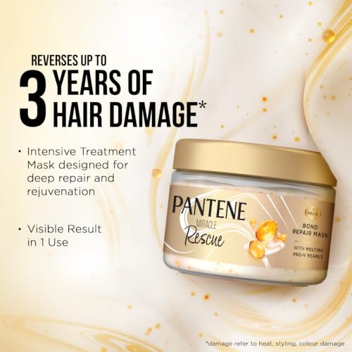 Image of Pantene Bond Repair Mask 300ml, with 10000 Melting Pro-Vitamin B5 Pearls, Reverses up to 3 years of hair damage, Visible damage repair in 1 use. Helps rebuild broken hair bonds at molecular level