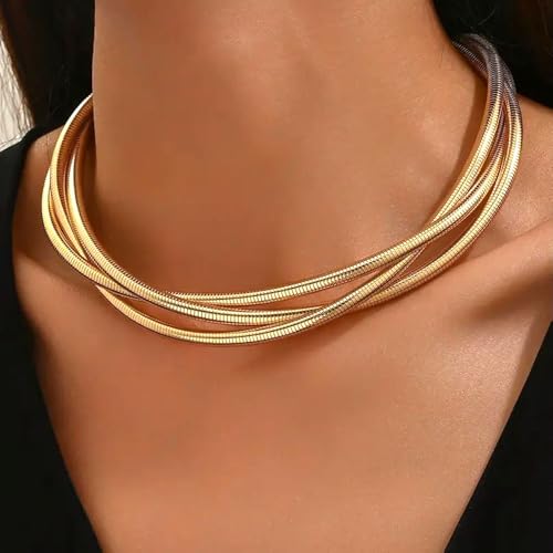 Chunky Gold Statement Choker Neckalce for Women Layered Snakebone Chain Collar Necklace Twist Wrap Stainless Steel Choker Punk Aesthetic Jewelry Gifts2