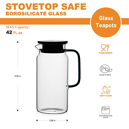 LUXU Glass Pitcher Set,Contain a 42oz Glass Pitcher and 4 coffee mugs
