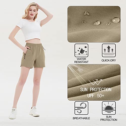 Nomolen Women's 5" Hiking Cargo Shorts Quick Dry Lightweight Athletic Outdoor Shorts For Workout With Zipper Pockets Upf 50+ Khaki #TOP4