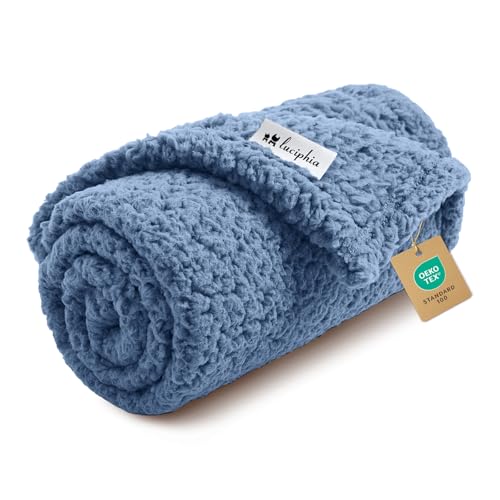 Image of Luciphia Ultra Soft Sherpa Fleece Dog Puppy Cat Blanket for Small Pets | Calming Plush Throw For Crate,Couch,Car,Bed.Machine Washable.Puppy Essential,Dog Gift,Cat Stuff,Haze Blue,30x20 inches