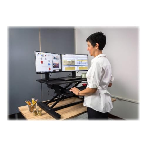 Image of Ergotech Freedom Electronic Desk, Includes Fully Assembled E-Desk, Space for Two 24 inch Computer Screen Monitors, Touch of a Button Height Adjustment, Adjustable Keyboard Tray, Black