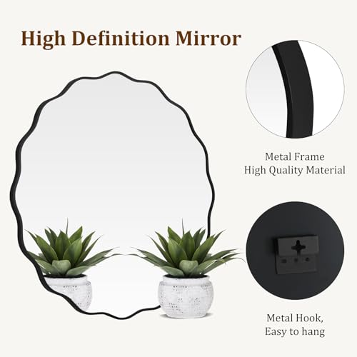 Image of WallBeyond Round Wavy Mirror for Wall Decorative 36 inch, Modern Round Mirror Aluminum Frame for Bathroom Bedroom Living Room Home House Office Entryway, Black