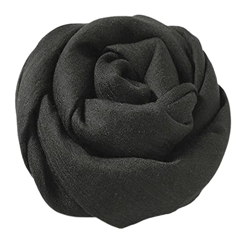 YOBOKO Womens Fashion Long Scarf Linen-Cotton Headscarf Pure Color Soft Scarves Breathable Comfortable Headwrap Super Large Size Shawl Wrap for Outside/Beach, 185 X130 CM (Black)