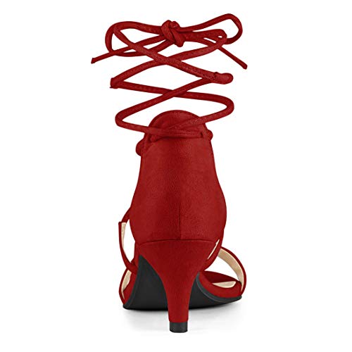 Allegra K Allegra K Women's Kitten Heel Lace Up Open Toe Red Sandals - 8.5 M US