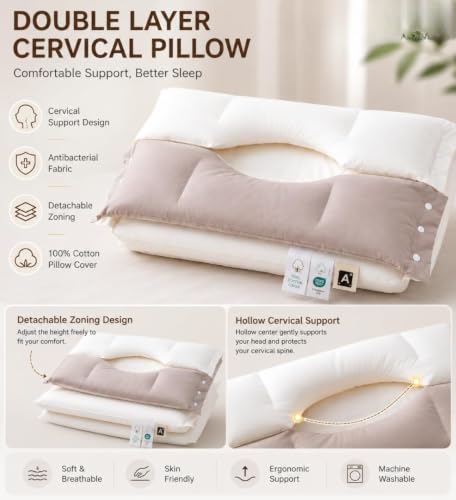 Image of Memory Foam Pillow, Orthopedic Cervical Pillows for Neck and Shoulder Pain, Ergonomic Firm Neck Support Pillow with Armrest for Side, Back and Stomach Sleepers (Pack of 1)