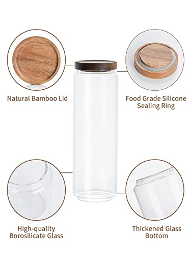 Kanwone Airtight Food Storage Containers With Bamboo Lids Set Of 5, Stackable Food Storage Containers, Glass Canisters For Pantry, Kitchen, Flour, Sugar, Tea, Coffee, Pasta, Cookies, Rice And Spice #TOP2
