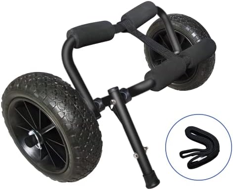 JOIERW Kayak Cart, SUP Canoe Dolly Cart, Aluminum Transport Trolley for Float Mats Jon Boat with Airless Beach Wheels - Black