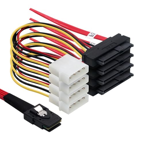 KAGAUOAS Mini SAS Cable Internal Breakout SFF-8087 to SFF-8482 4X, 3.3 ft, with 4PIN Power Connectors (Red)