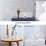 Deeyaple 3D LED Digital Wall Clock Modern Alarm Clock Adjust Brightness 12/24 Time Date Temperature Silent Snooze USB Night Light Remote Control Kitchen Bedroom Living Room Small 9.7 inch White